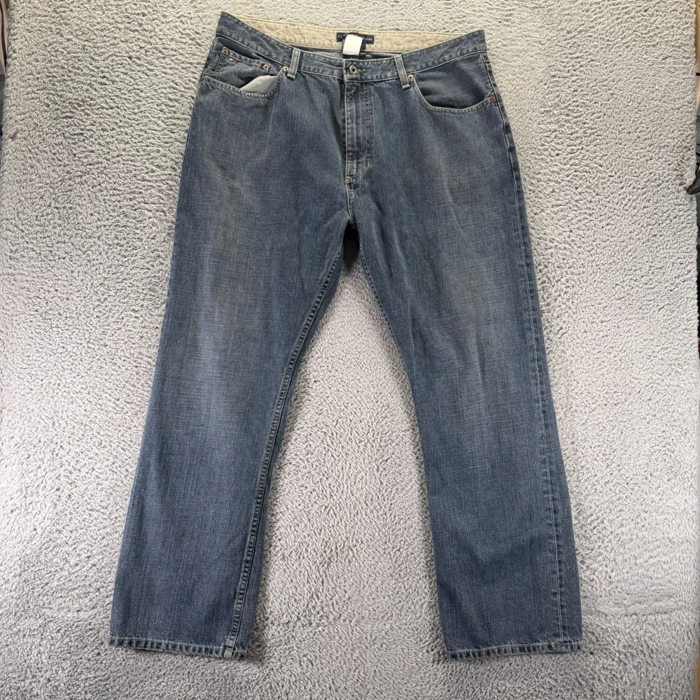 VTG Tommy Hilfiger Freedom Jeans Mens 38x32 Blue Cotton Denim Straight Baggy USA
